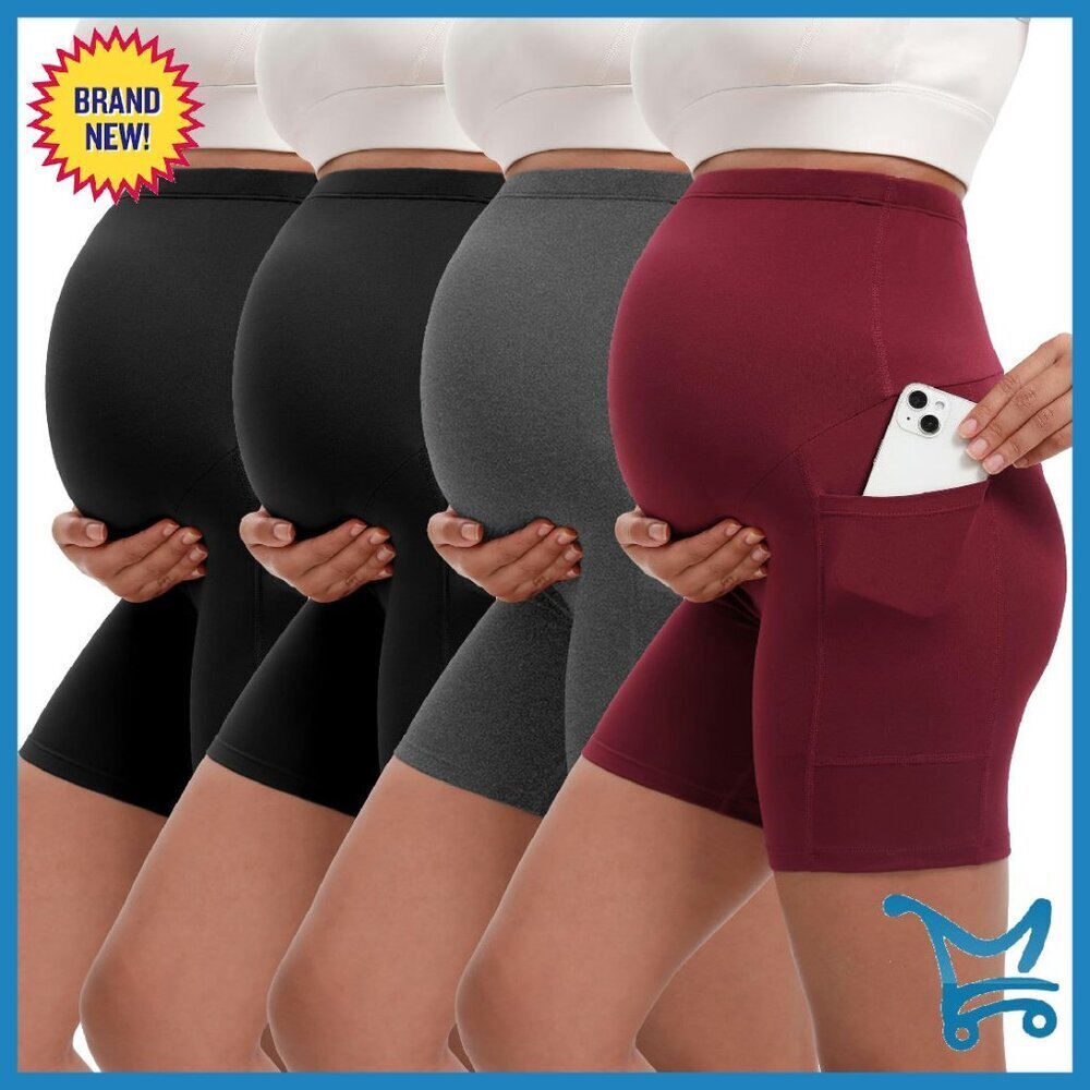 Maternity Active Shorts Over Belly Yoga Biker Workout Running